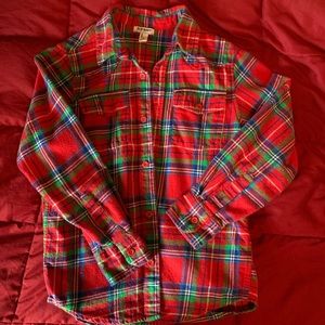 Boys red, blue, green plaid flannel shirt